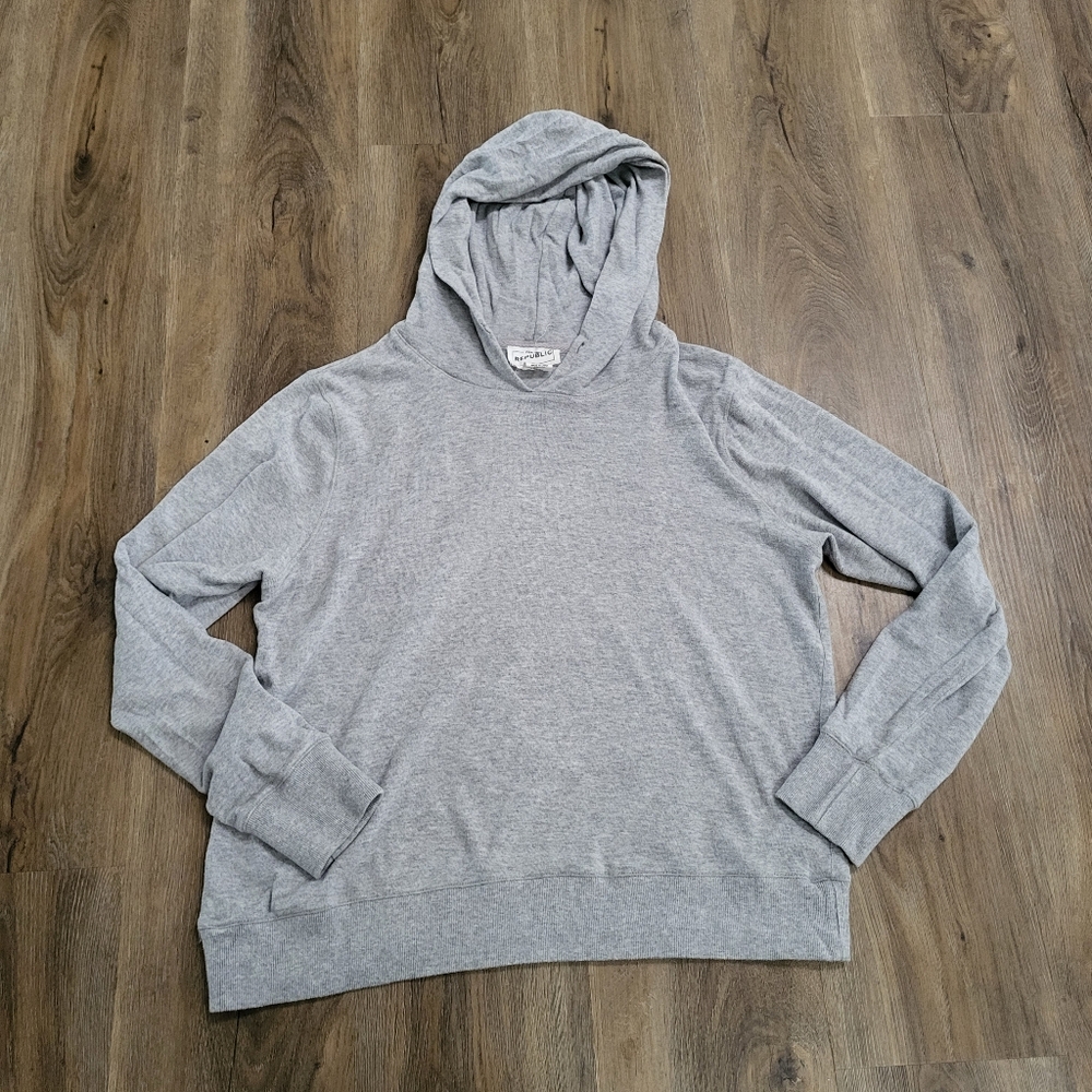 For the Republic Womens Large Grey Hooded Sweatshirt Sweater Soft Neutral Cozy